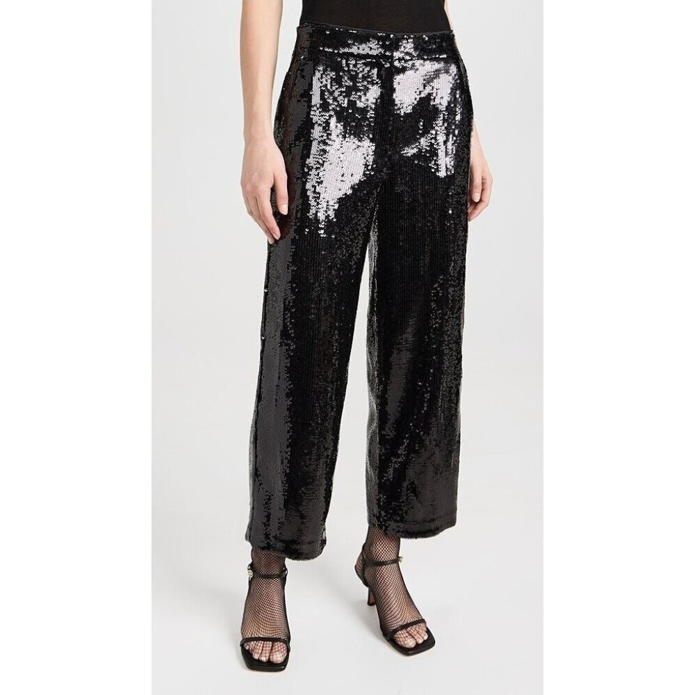 NWT Theory Relax Straight Ankle Crop in Black Allover Sequin Pants 2 $395 - Picture 5 of 11